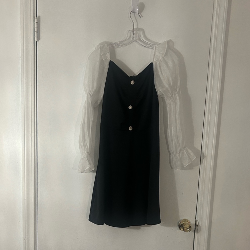 Elegant Black Dress with Sheer White Sleeves